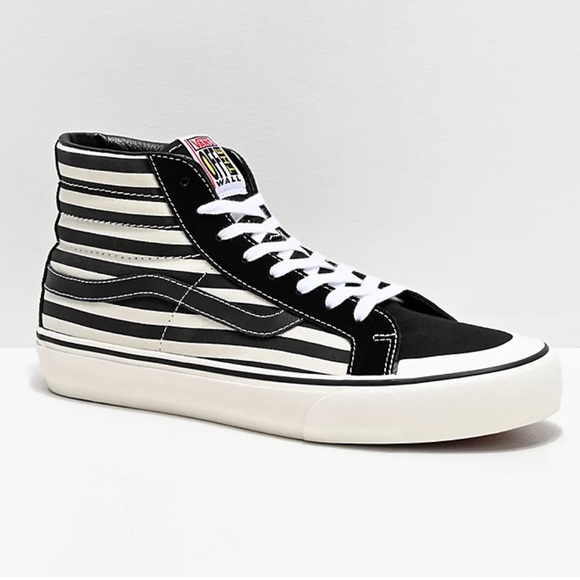 VANS | Sk8-Hi Pro 138 SF Stripe Black & Marshmallow Skate Shoes - Picture 1 of 9